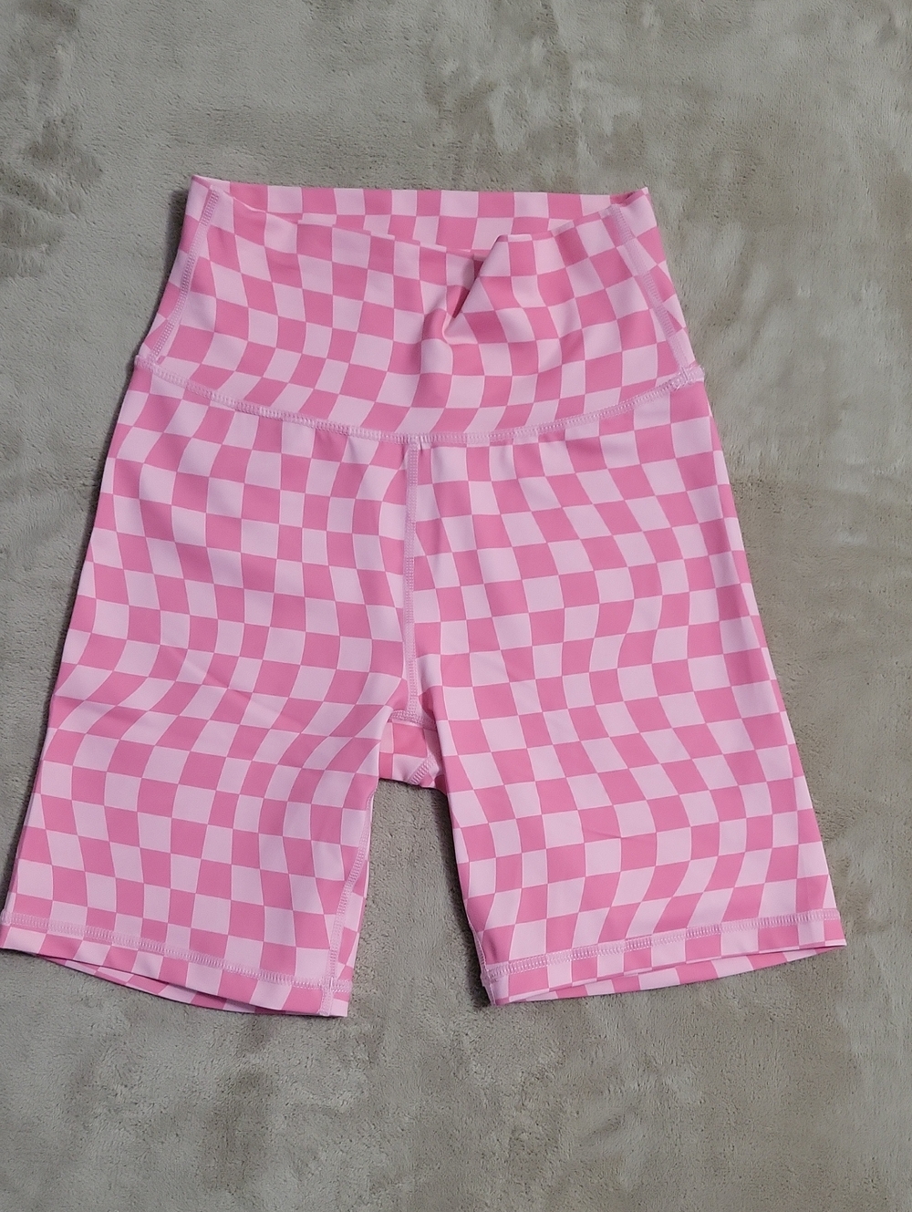 Pink Checkered High-Rise Bike Shorts
